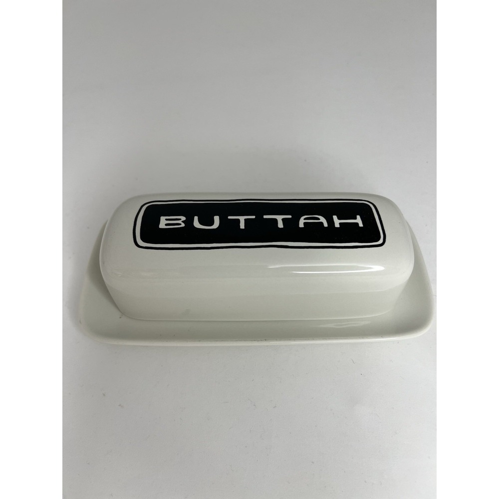 Fishs Eddy "Buttah" Butter Dish NYC Brooklynese Accent Kristina Sacci